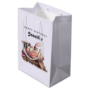 Sac Cadeau Moyen Train à vapeur rose Vintage Anniversaire