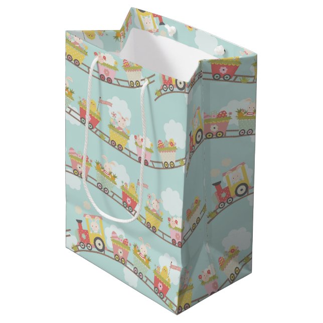 Sac Cadeau Moyen Train de printemps de Lapin de Pâques (Devant Angle)