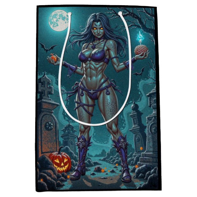 Sac Cadeau Moyen Traite d'Halloween ou ami Zombie w Cerveau (Devant)
