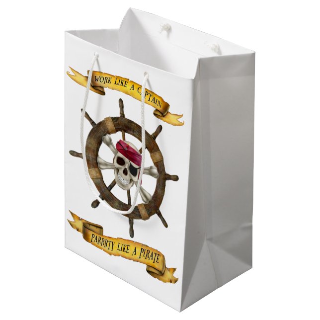 Sac Cadeau Moyen Travail comme un capitaine Party Like un pirate (Devant Angle)