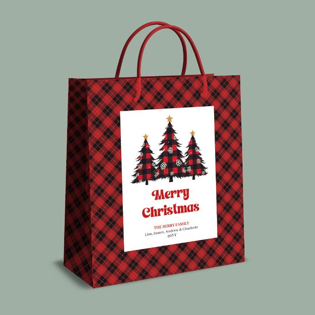 Sac Cadeau Moyen Trendy buffalo plaid Christmas gift bag editable (Trendy buffalo plaid Christmas gift bag editable)