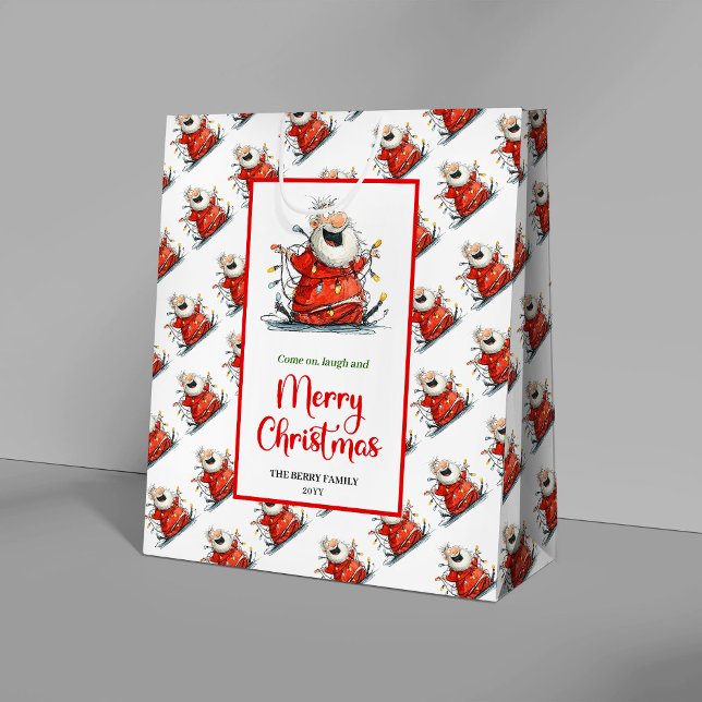 Sac Cadeau Moyen Trendy quirky Santa cute cheerful holiday gift bag (Trendy quirky Santa cute cheerful holiday gift bag)