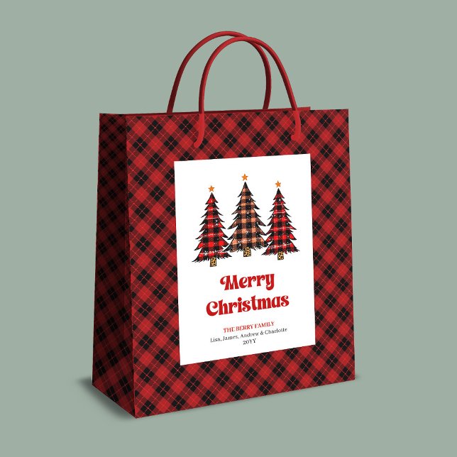 Sac Cadeau Moyen Trendy red black tartan Christmas gift bag custom (Trendy red black tartan Christmas gift bag custom)