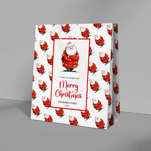 Sac Cadeau Moyen Trendy Santa Claus gift bag editable festive charm (Trendy Santa Claus gift bag editable festive charm

)