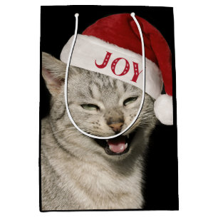 Sac Cadeau Moyen Très drôle Père Noël Chat Rire Photo Noël