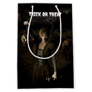 Sac Cadeau Moyen Trick or Treat. Femme mince portant une lampe