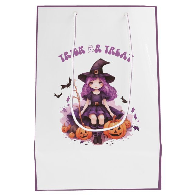 Sac Cadeau Moyen Trick ou traiter la sorcière violette Citrouilles  (Dos)
