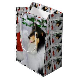 Sac Cadeau Moyen Tricolore Collie et Père Noël Christmas