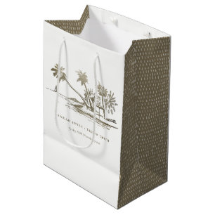 Sac Cadeau Moyen Tropical Beach Palm Tree croquis Pale Gold Mariage