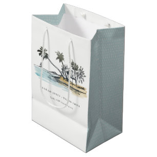 Sac Cadeau Moyen Tropical Beach Palm Tree Sketch Mariage d'aquarell