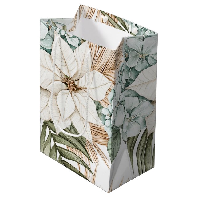 Sac Cadeau Moyen Tropical Blue White Flowers Wedding (Devant Angle)