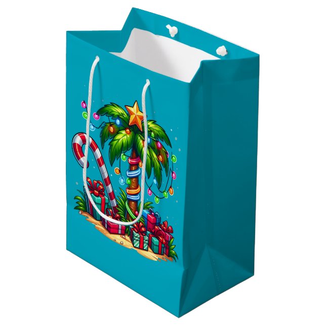 Sac Cadeau Moyen Tropical Christmas Holiday Palm Tree (Devant Angle)