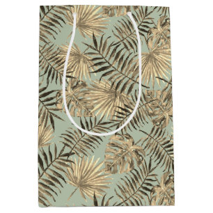 Sac Cadeau Moyen Tropical Palm Tree Feuille Motif Vert Or