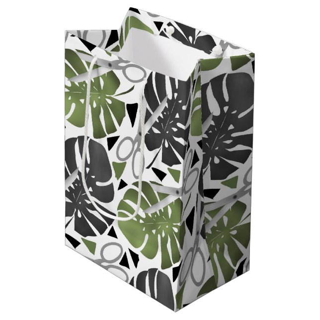Sac Cadeau Moyen Tropical print monstera leaves scissors jungle exo (Devant Angle)