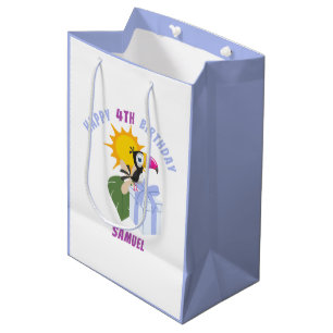 Sac Cadeau Moyen Tropical Toucan Personnalisé Joyeux Anniversaire M