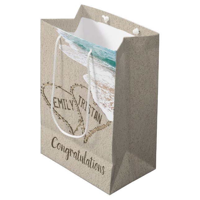Sac Cadeau Moyen True Love Beach Hearts avec des noms (Devant Angle)