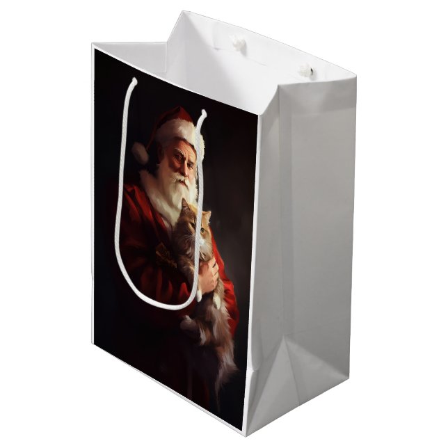 Sac Cadeau Moyen Turc Angora Chat Santa Claus Festif Noël (Devant Angle)