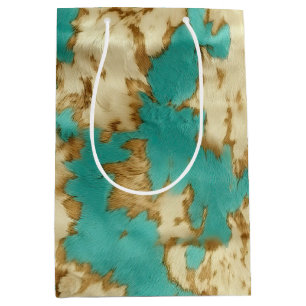 Sac Cadeau Moyen Turquoise Brown Cream Animal Cowhide Western