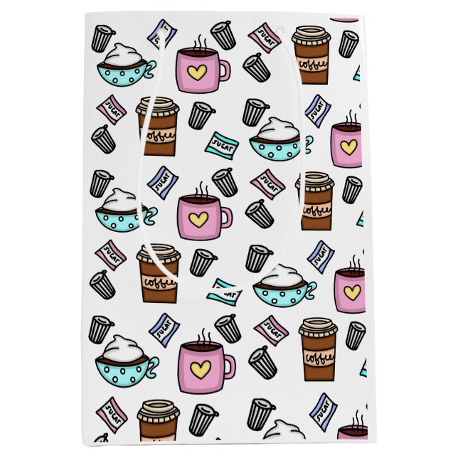 Sac Cadeau Moyen Turquoise et rose mignon tasses à café café (Devant)