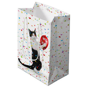 Sac Cadeau Moyen Tuxedo Chat Avec Balcon D'Anniversaire