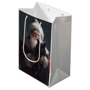 Sac Cadeau Moyen Tuxedo Chat avec Noël Festif du Père Noël