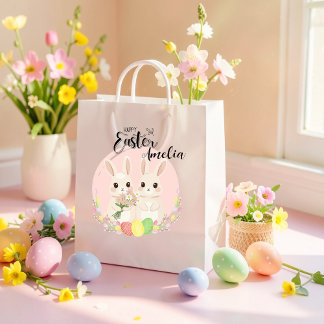 Sac Cadeau Moyen Two Easter Bunnies Personalized Gift Bag