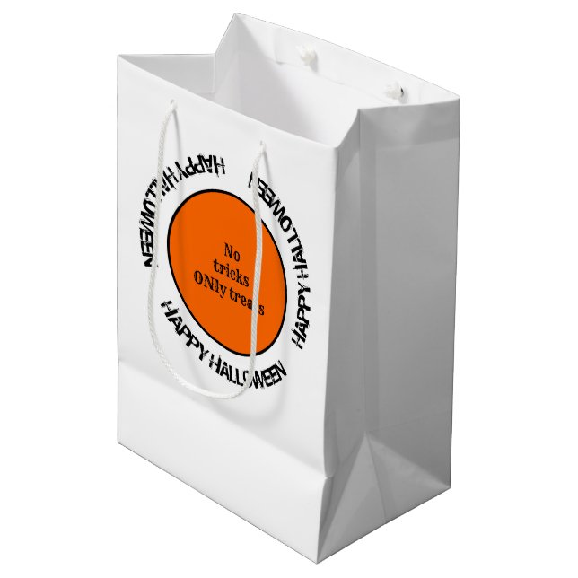 Sac Cadeau Moyen Typographie noir blanc Orange Happy Halloween (Devant Angle)