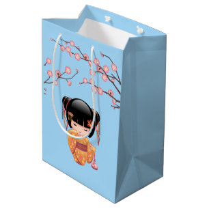Sac Cadeau Moyen Ume Kokeshi Poupée Japonaise Geisha Girl Blue