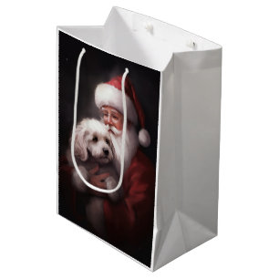 Sac Cadeau Moyen Un caniche au Père Noël Festif