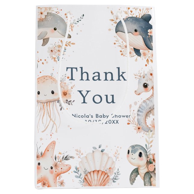 Sac Cadeau Moyen Under The Sea Animals Birthday Party (Devant)