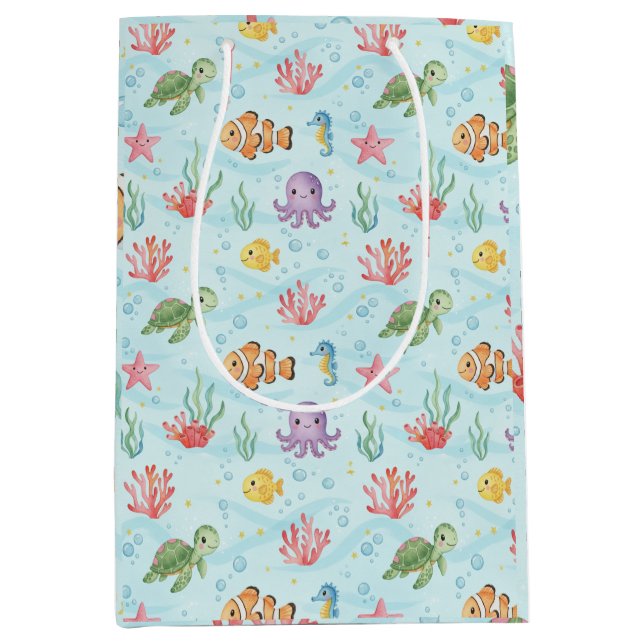 Sac Cadeau Moyen Under the Sea Party Colourful Ocean Creatures (Devant)