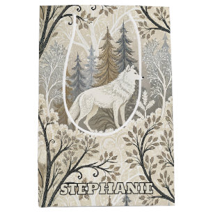 Sac Cadeau Moyen Une forêt d'hiver paisible avec des loups blancs