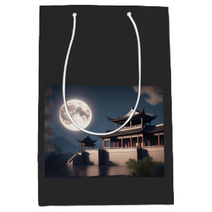 Sac Cadeau Moyen Une lune lumineuse correspond au majestueux pavill