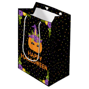 Sac Cadeau Moyen Unicorn Citrouille Floral Happy Halloween Black Me
