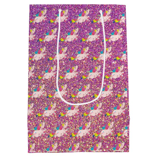 Sac Cadeau Moyen Unicorn Kawaii Rainbow Gold Purple Rose Parties sc (Dos)