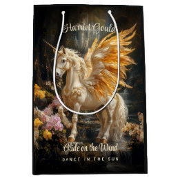Sac Cadeau Moyen Unicorne de Forêt Magique avec ailes d'or