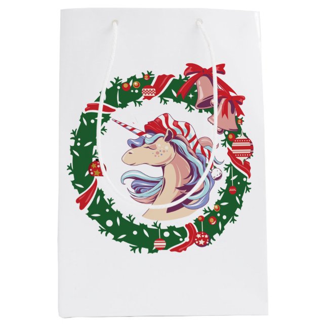 Sac Cadeau Moyen Unicorne magique de Noël (Devant)