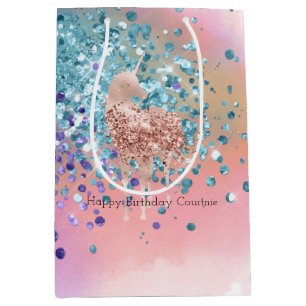 Sac Cadeau Moyen Unicorne rose étincelle Purple Aqua Parties scinti