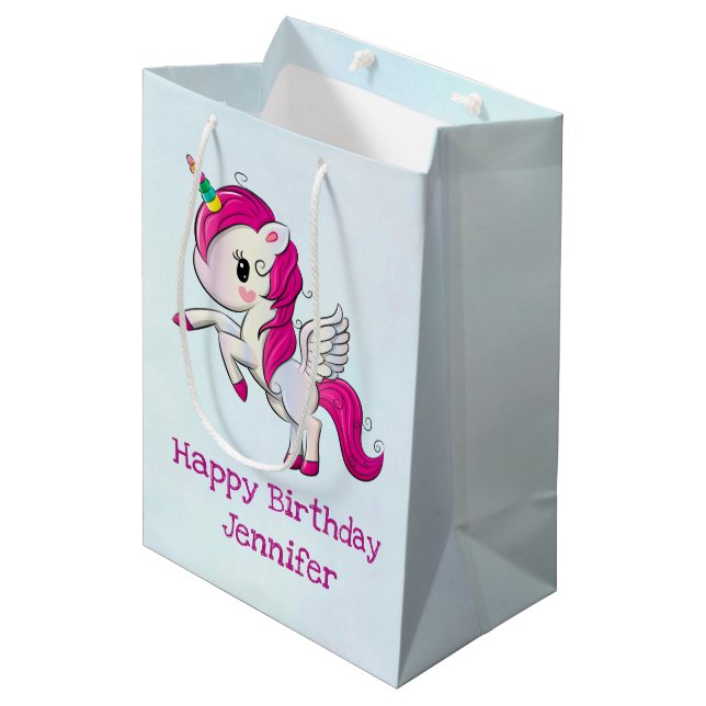 Sac Cadeau Moyen Unicorne rose mignonne avec ailes (Devant Angle)