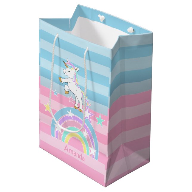 Sac Cadeau Moyen Unicornes arc-en-ciel (Devant Angle)
