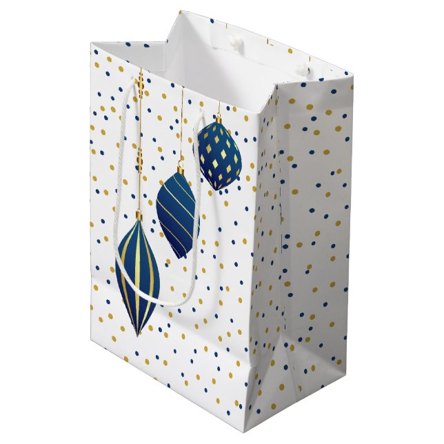 Sac Cadeau Moyen Vacances de Noël bleu et or (Devant Angle)