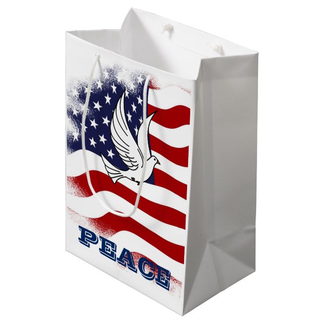 Sac Cadeau Moyen Vacances - étoiles/colombe patriotiques paix de (Devant Angle)
