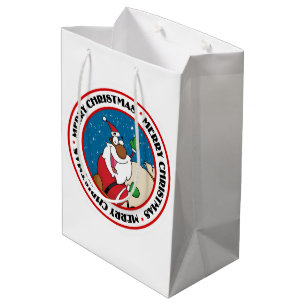 Sac Cadeau Moyen Vacances Fun Noir Santa Claus équitation traîneau