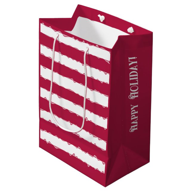 Sac Cadeau Moyen Vacances personnalisées Rouge, Blancs Ruban (Devant Angle)