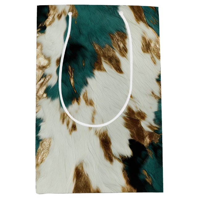 Sac Cadeau Moyen Vache blanche de l'Ouest Emerald Gold (Devant)