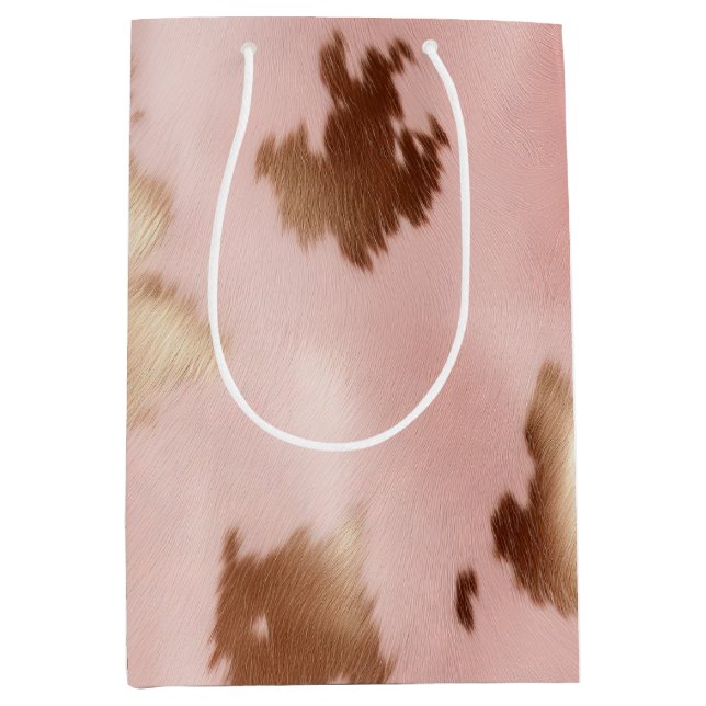 Sac Cadeau Moyen Vachette blanche en or rose (Devant)