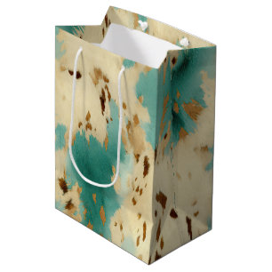 Sac Cadeau Moyen Vachure d'or blanc turquoise