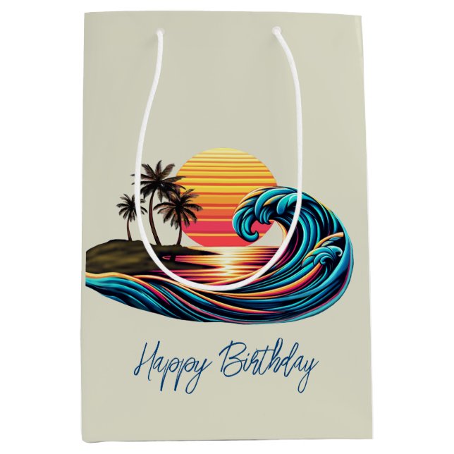 Sac Cadeau Moyen Vague de Surf rétro Sunset (Devant)
