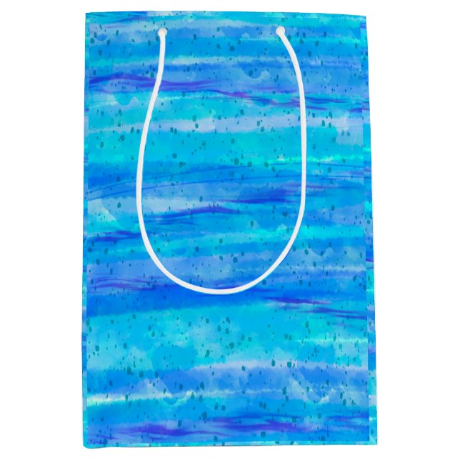 Sac Cadeau Moyen Vagues Art numérique bleu et violet Abstrait (Devant)