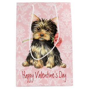 Sac Cadeau Moyen Valentine Yorkie rose